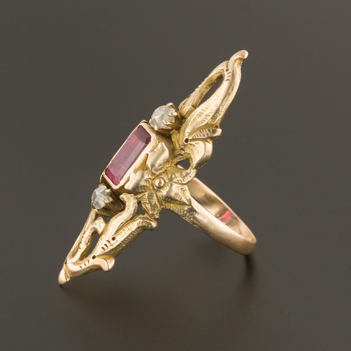 Pink Tourmaline &amp; Diamond Ring | 10k Gold Ring - Trademark Antiques