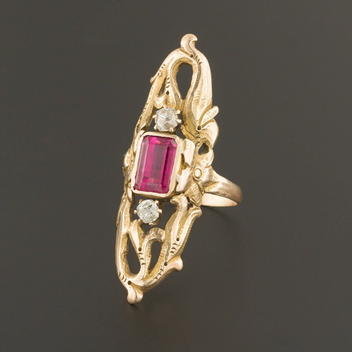 Pink Tourmaline &amp; Diamond Ring | 10k Gold Ring - Trademark Antiques