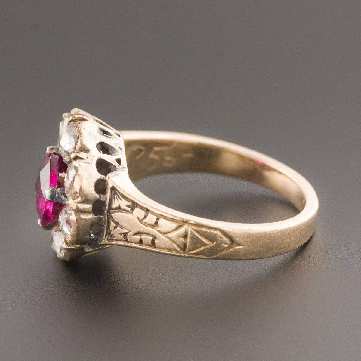 Pink Tourmaline &amp; Diamond Ring | Antique Tourmaline Ring - Trademark Antiques