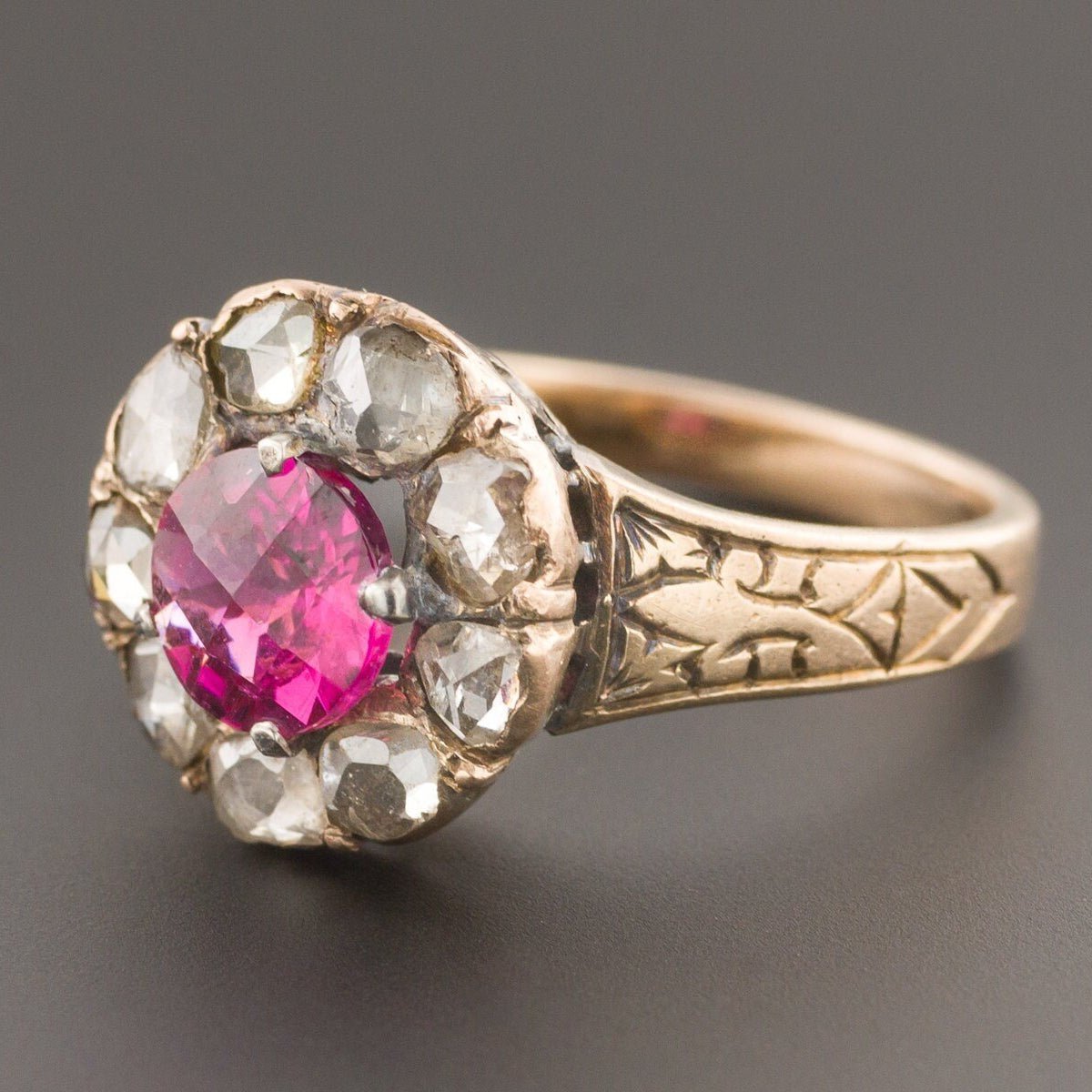 Pink Tourmaline &amp; Diamond Ring | Antique Tourmaline Ring - Trademark Antiques