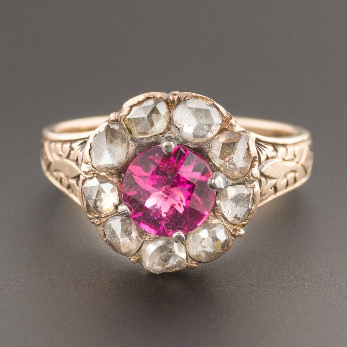 Pink Tourmaline &amp; Diamond Ring | Antique Tourmaline Ring - Trademark Antiques