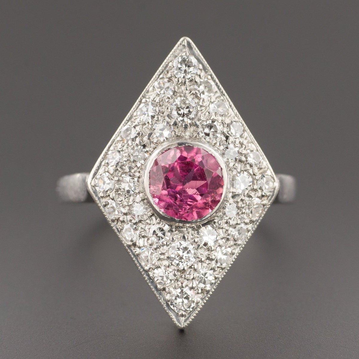Pink Tourmaline & Diamond Ring | Vintage Ring - Trademark Antiques