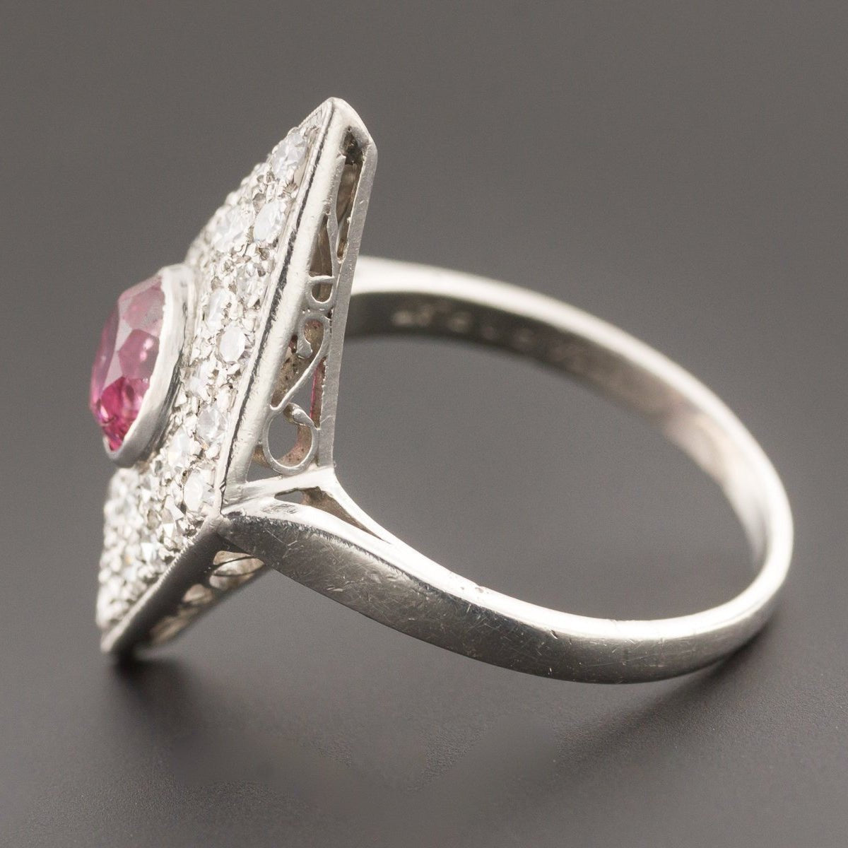 Pink Tourmaline &amp; Diamond Ring | Vintage Ring - Trademark Antiques
