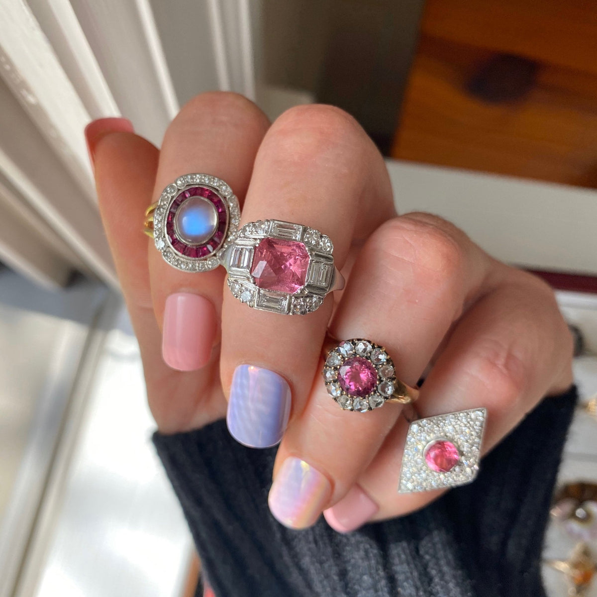 Pink Tourmaline &amp; Diamond Ring | Vintage Ring - Trademark Antiques