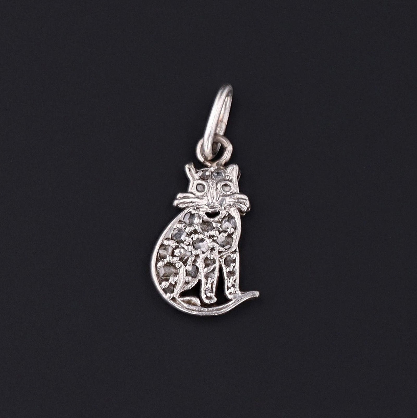 Platinum and Diamond Cat Charm | Vintage Charm - Trademark Antiques