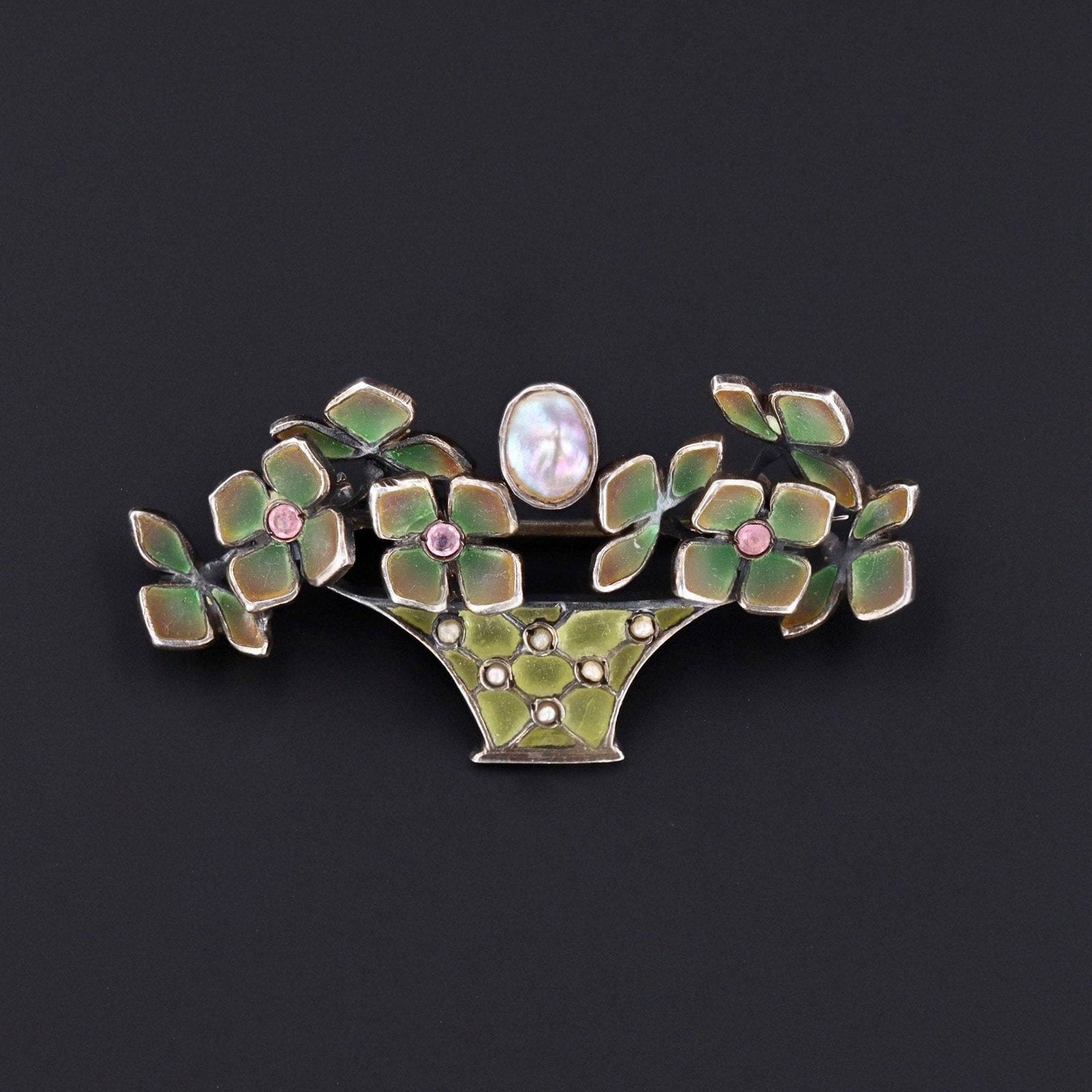 Plique - a - jour Enamel Brooch | Antique Silver Brooch - Trademark Antiques