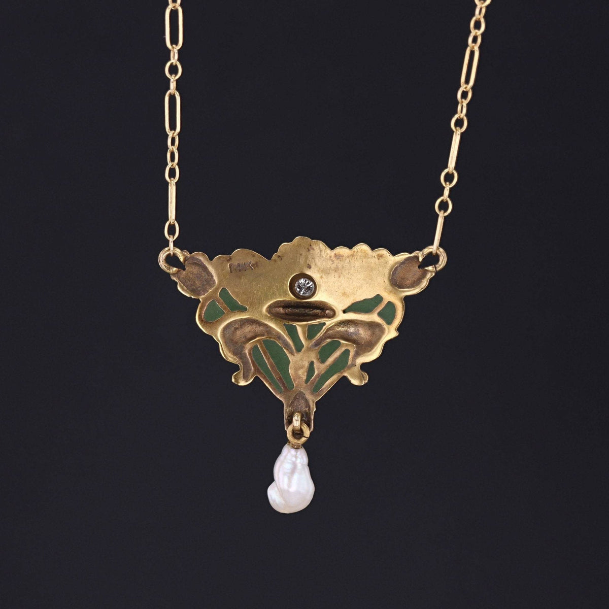 Plique - a - Jour Enamel Flower Necklace | Antique 14k Gold Necklace - Trademark Antiques