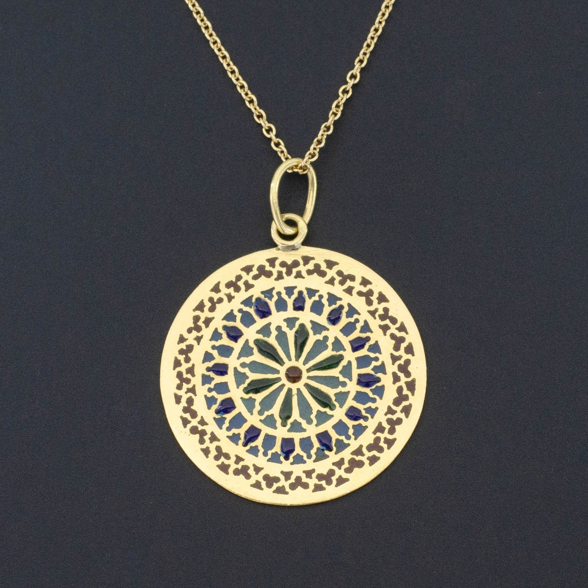 Plique - a - jour Enamel Pendant | Notre Dame Great Rose Window Pendant - Trademark Antiques