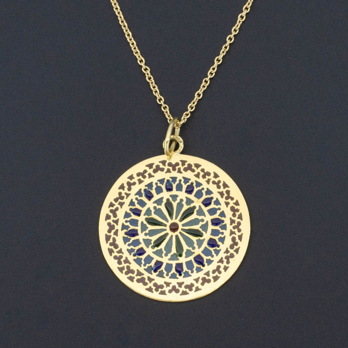 Plique - a - jour Enamel Pendant | Notre Dame Great Rose Window Pendant - Trademark Antiques
