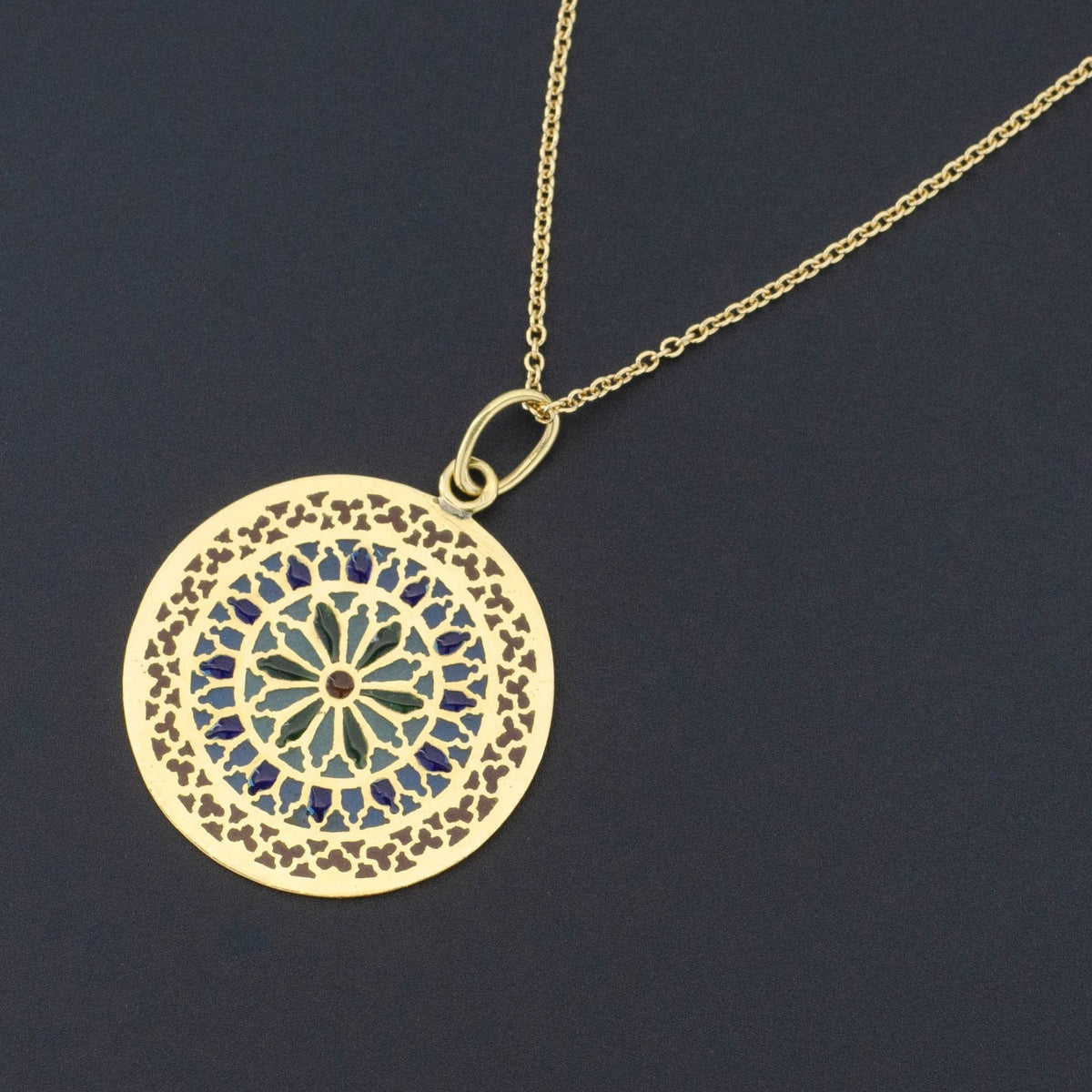 Plique - a - jour Enamel Pendant | Notre Dame Great Rose Window Pendant - Trademark Antiques