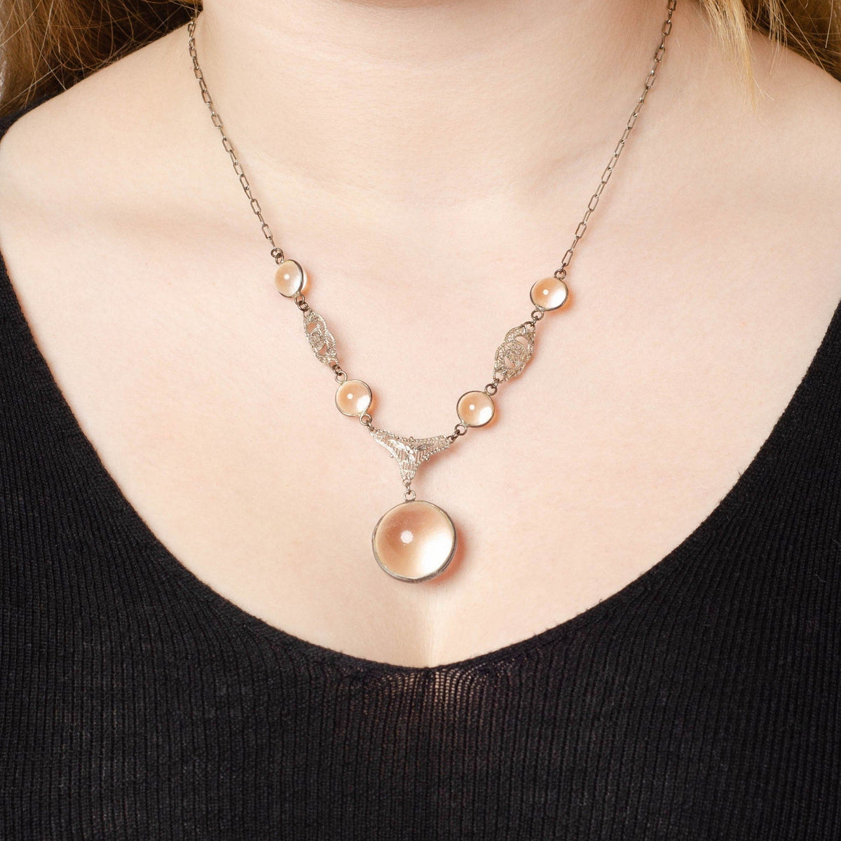 Pools of Light Necklace | Sterling Silver &amp; Rock Crystal Necklace - Trademark Antiques