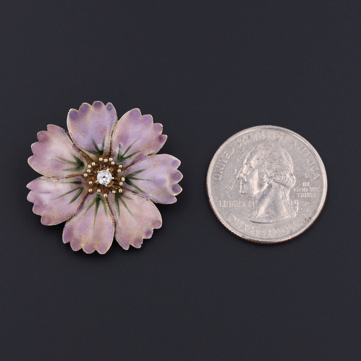 Purple Flower Brooch | Antique Enamel Flower Pin - Trademark Antiques