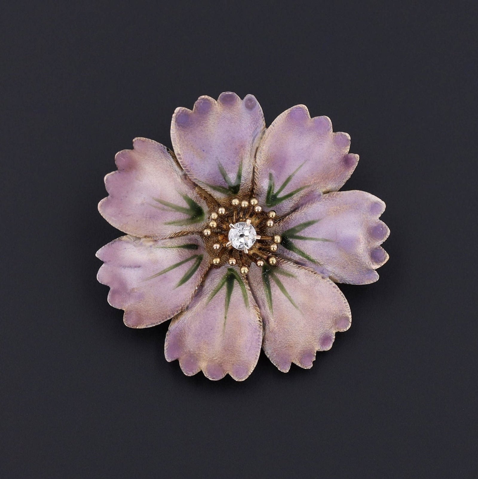 Purple Flower Brooch | Antique Enamel Flower Pin - Trademark Antiques