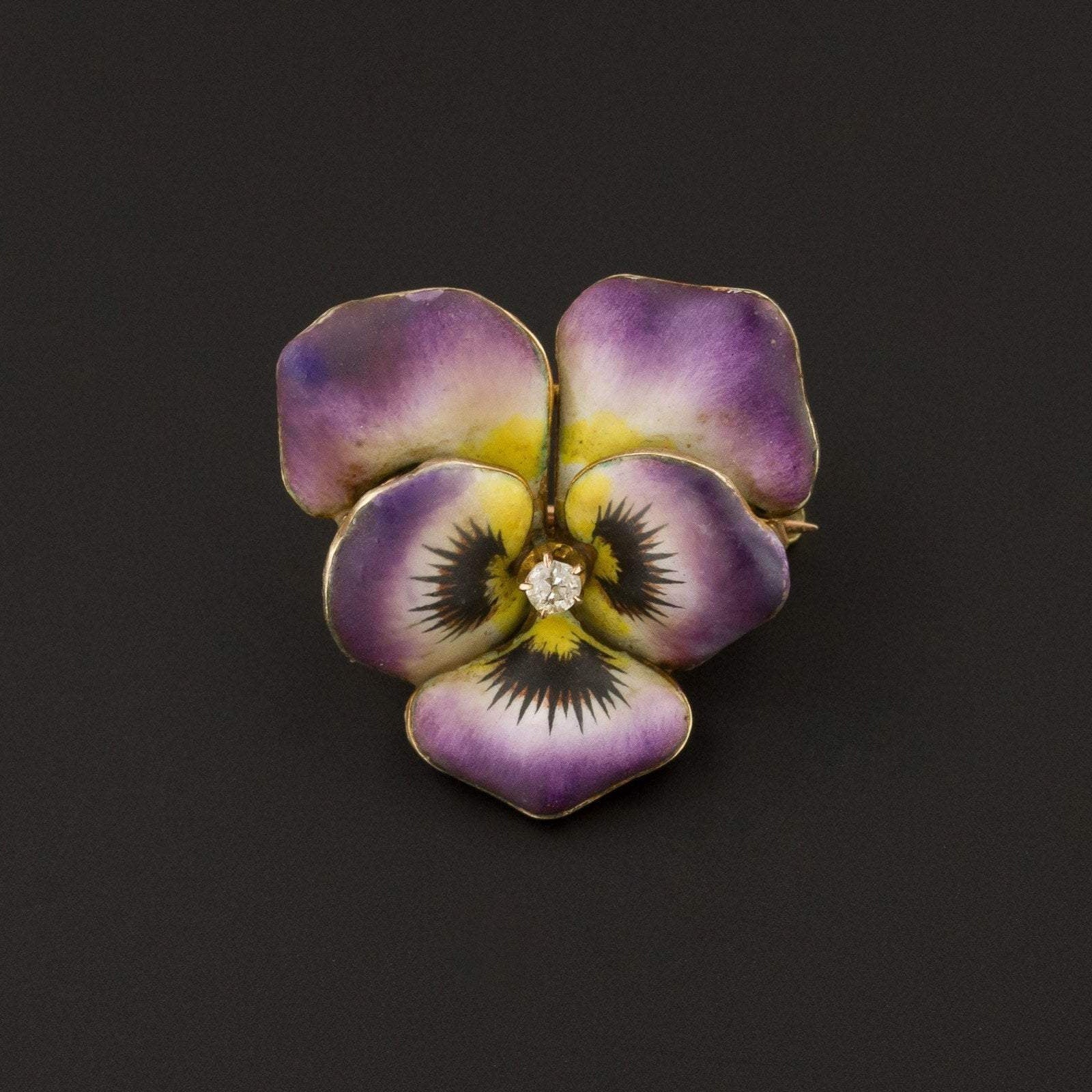 Purple Pansy Brooch | Antique Enamel Flower Pin - Trademark Antiques