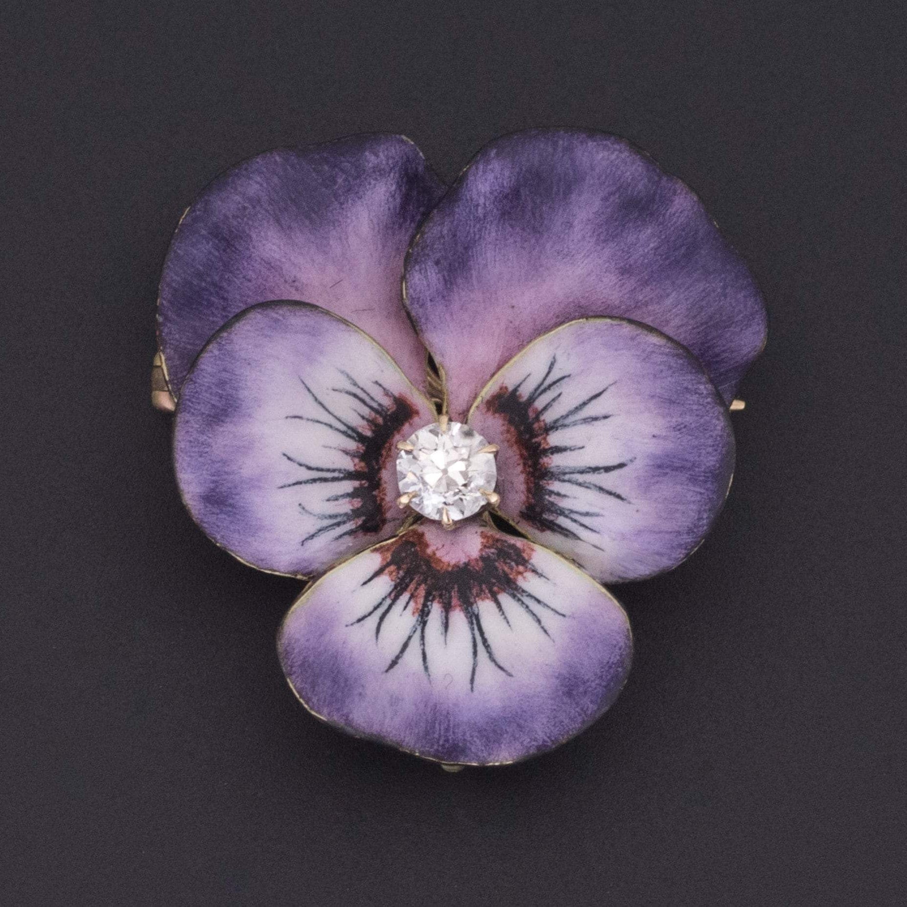 Purple Pansy Brooch or Pendant | Antique Enamel Flower Pendant - Trademark Antiques