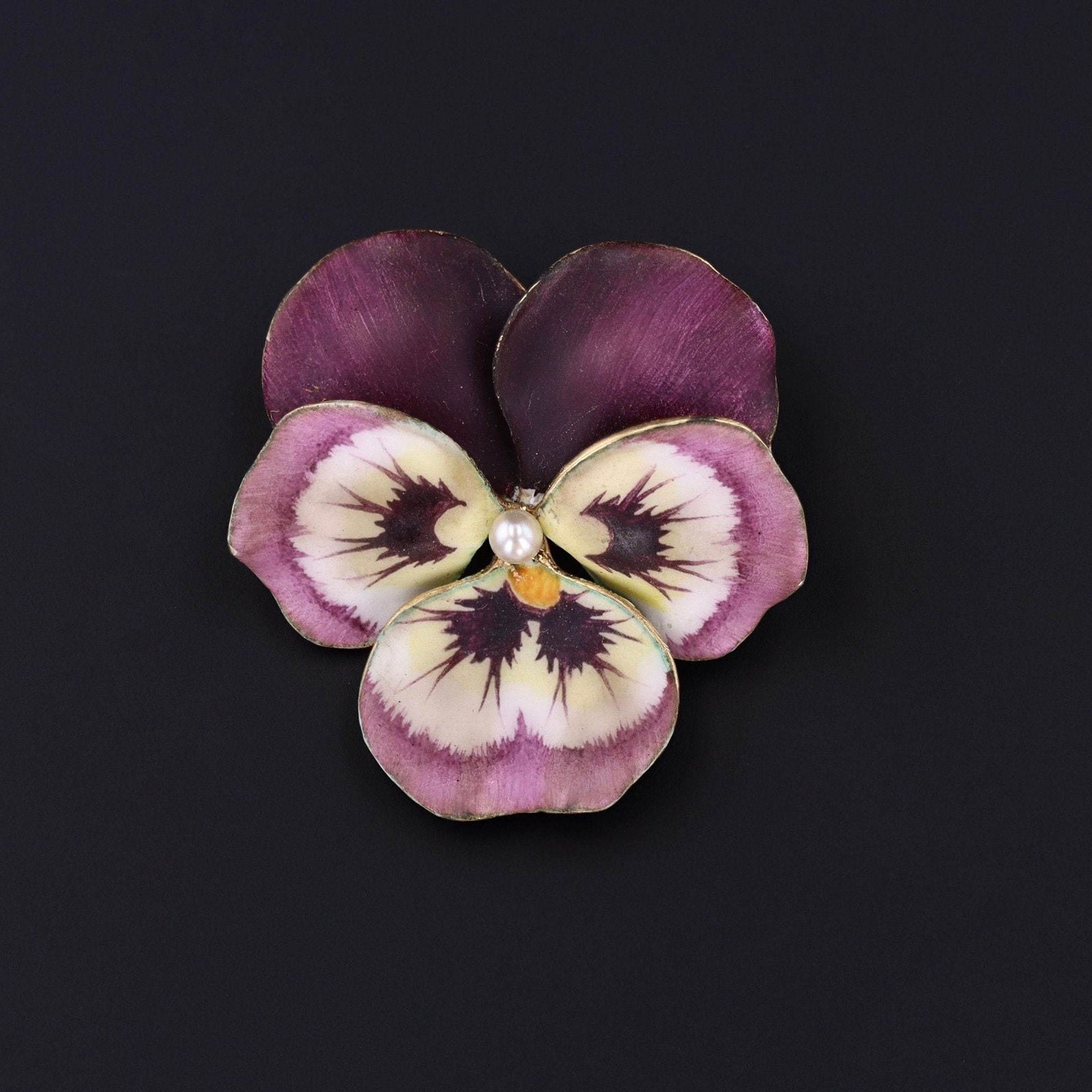 Purple Pansy Brooch | Vintage Enamel Flower Brooch - Trademark Antiques