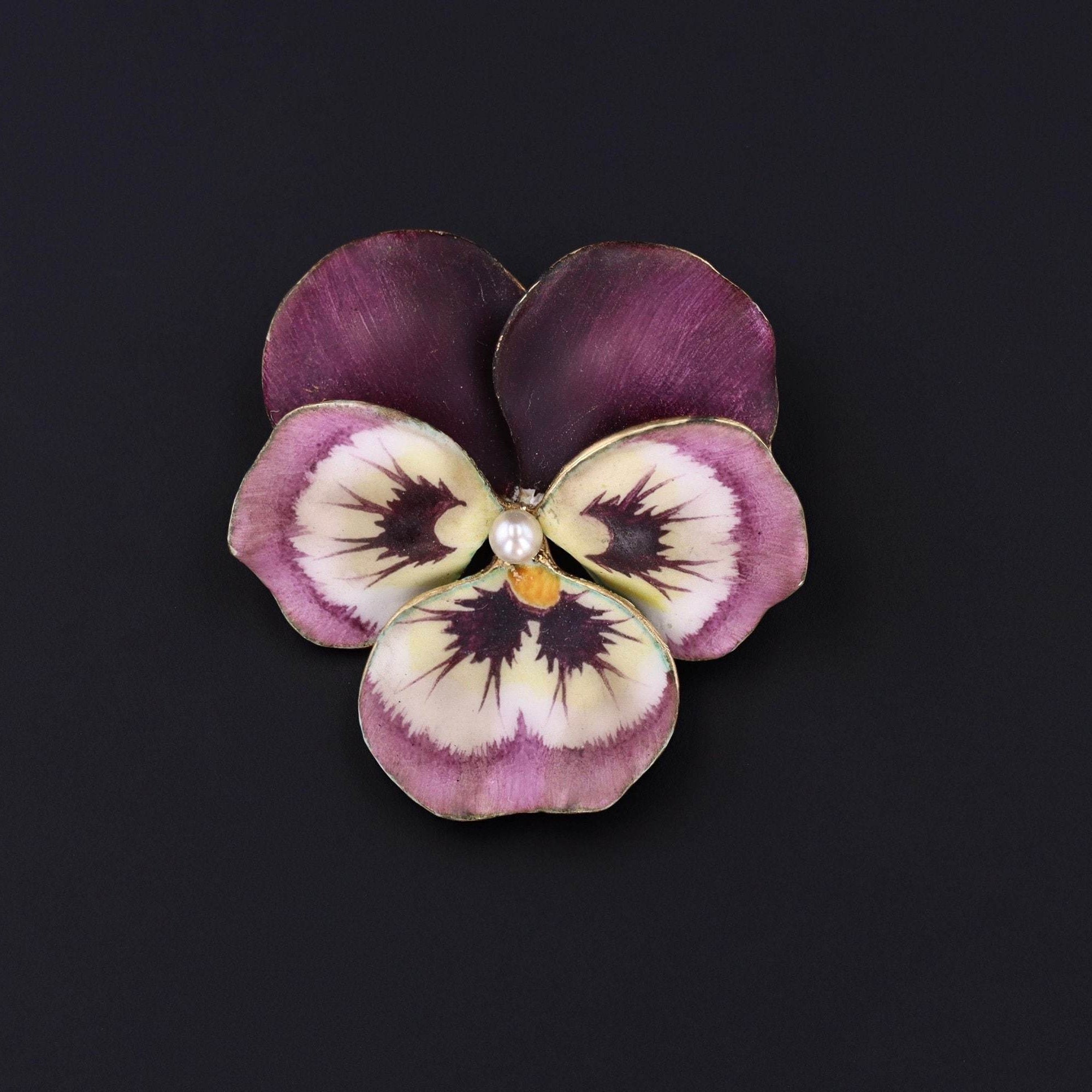 Purple Pansy Brooch | Vintage Enamel Flower Brooch - Trademark Antiques