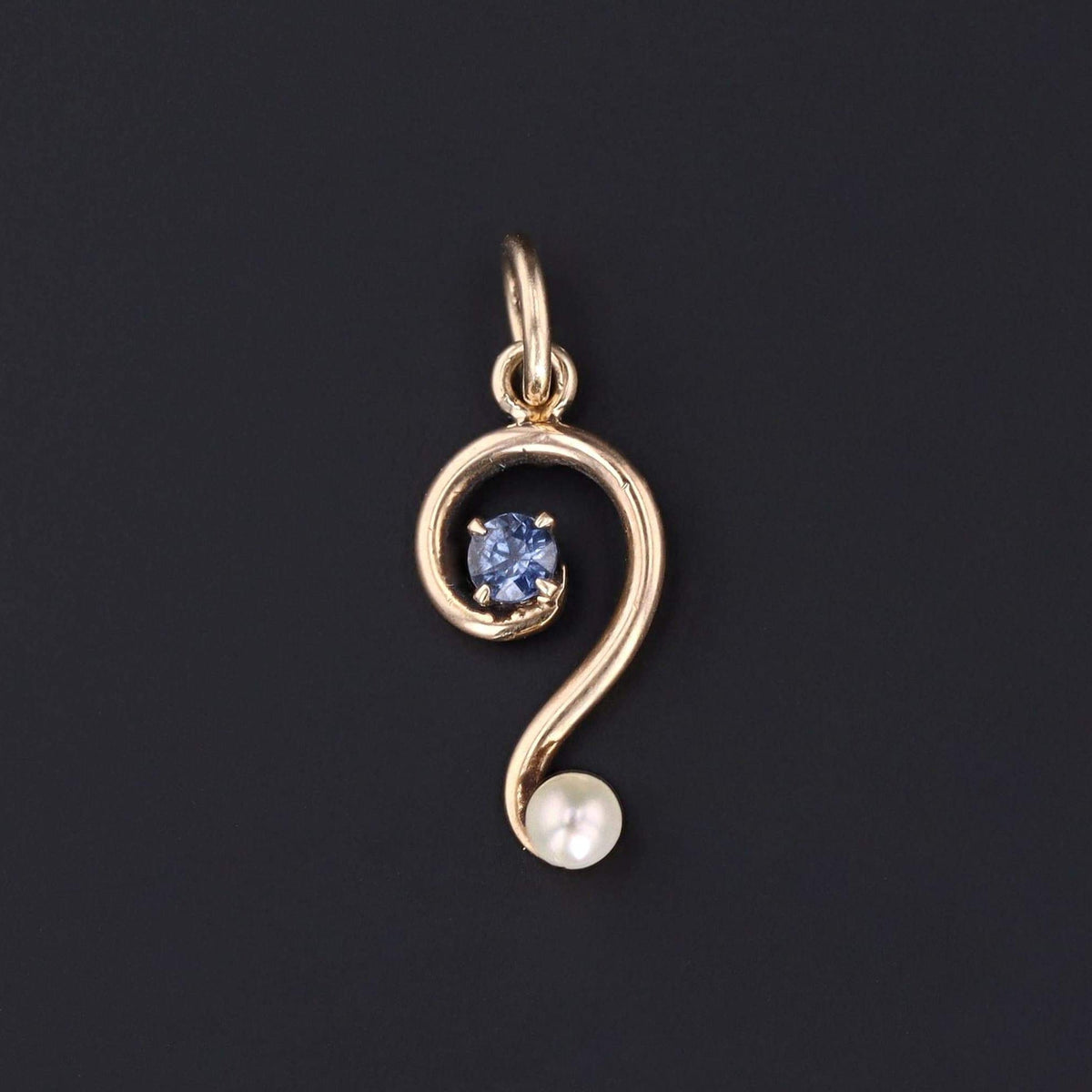 Question Mark Charm | Sapphire and Pearl Question Mark Charm - Trademark Antiques