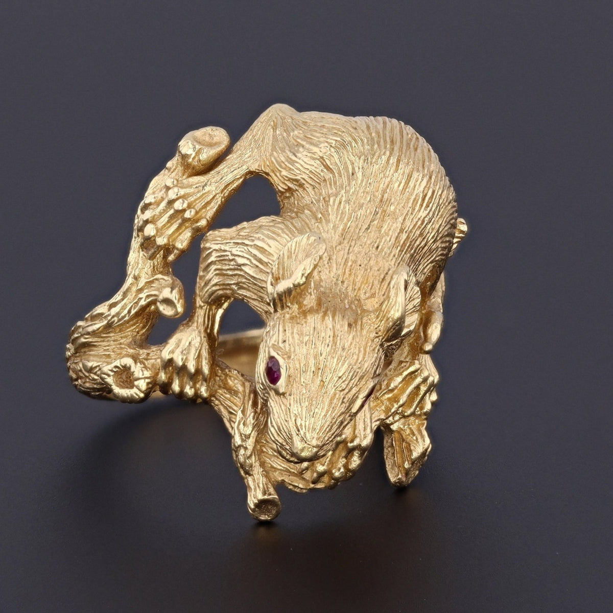 Rat Ring | 18k Gold &amp; Ruby Rat Ring - Trademark Antiques