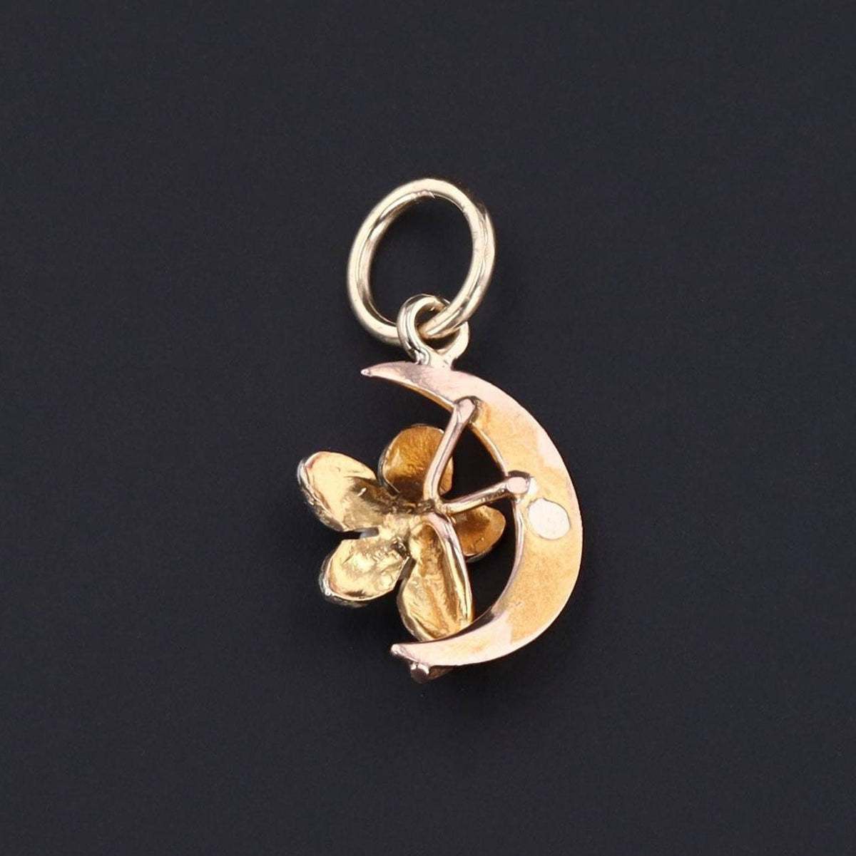 RESERVED - 10k Gold Crescent Moon Charm | Enamel Violet &amp; Crescent Charm - Trademark Antiques