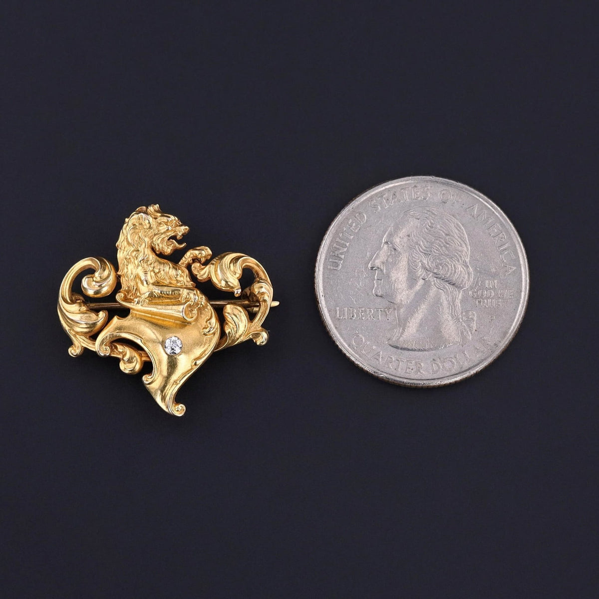 RESERVED - Antique Lion Brooch of 18k Gold - Trademark Antiques