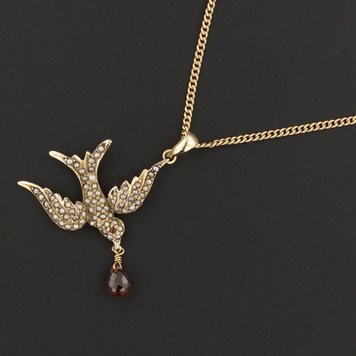 RESERVED - Antique Pearl Swallow Conversion Pendant of 14k Gold - Trademark Antiques