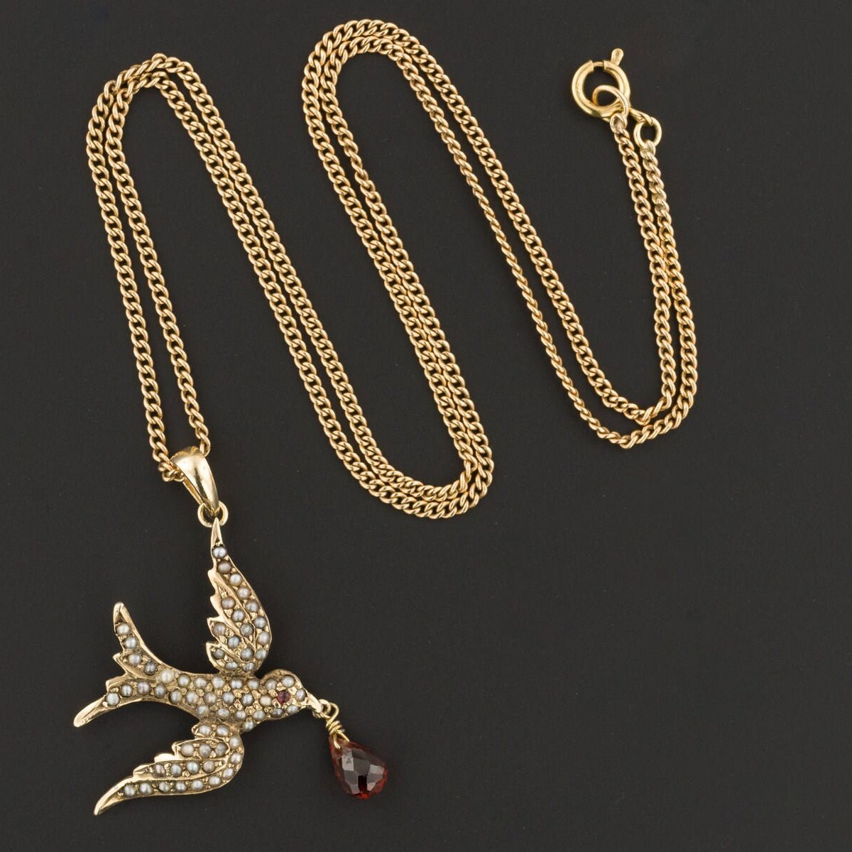 RESERVED - Antique Pearl Swallow Conversion Pendant of 14k Gold - Trademark Antiques