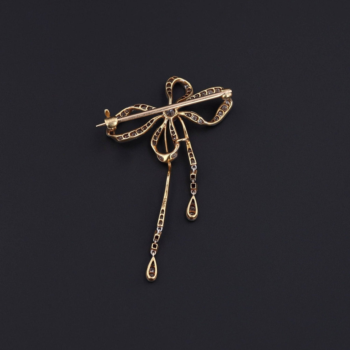 RESERVED for B. - Antique Diamond Ruby and Platinum Bow Brooch - Trademark Antiques