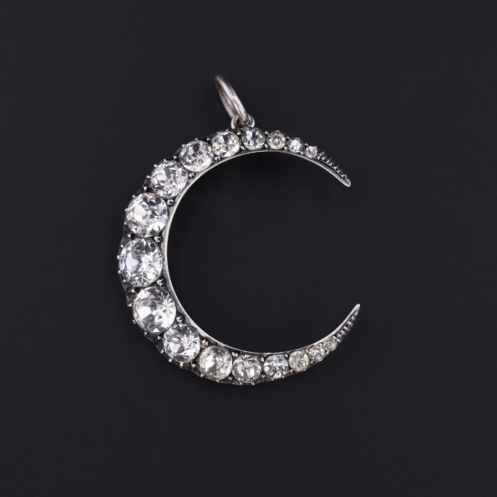 RESERVED for J. - Antique Paste Glass Crescent Moon Pendant | Sterling Silver Paste Pendant - Trademark Antiques