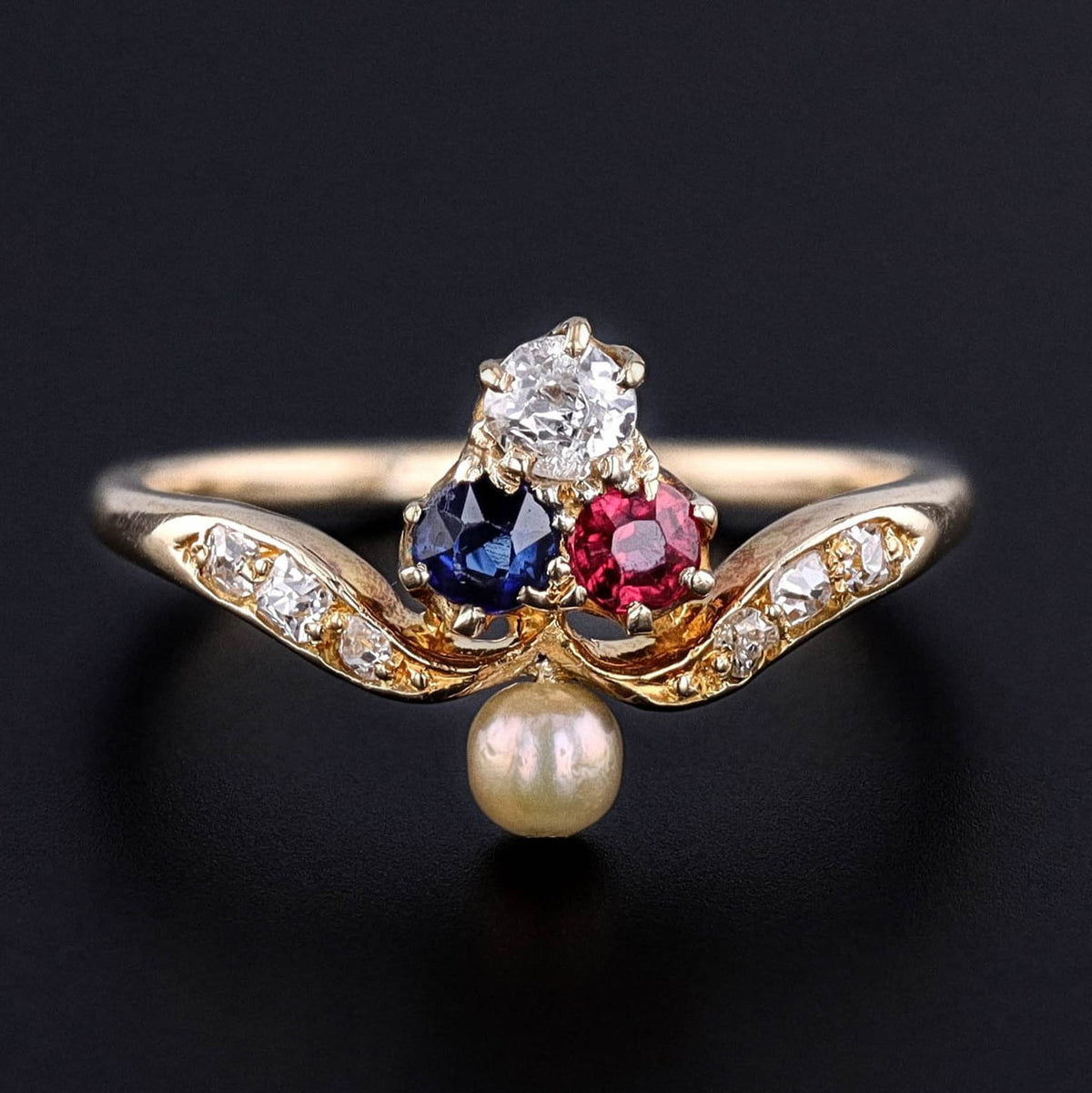 RESERVED for J - Antique Victorian Gemstone Ring of 18k Gold - Trademark Antiques
