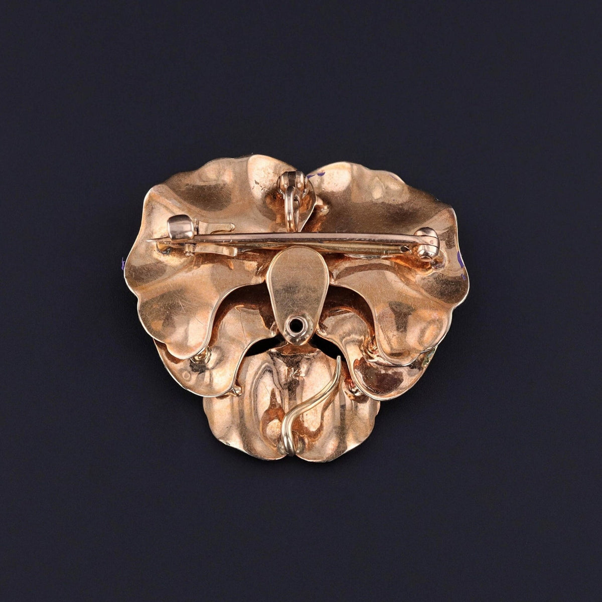 RESERVED for K - Antique Enamel &amp; Diamond Pansy Brooch or Pendant of 14k Gold - Trademark Antiques