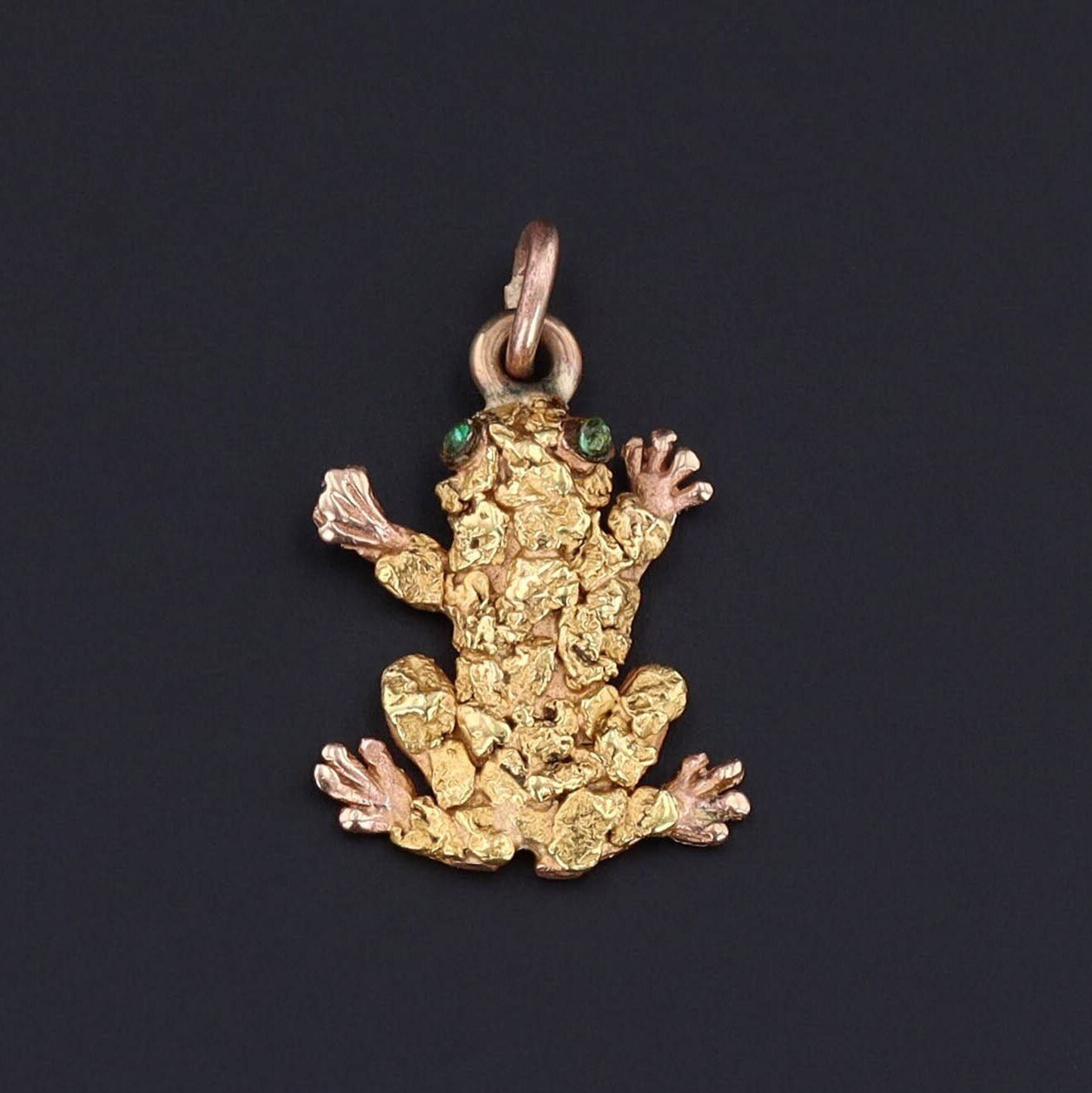 RESERVED for K. - Frog Charm | Vintage Gold Nugget Frog Charm - Trademark Antiques
