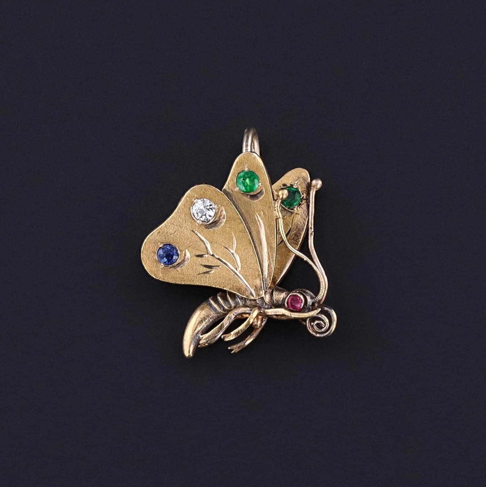 RESERVED for L - Antique Butterfly Charm of 14k Gold - Trademark Antiques
