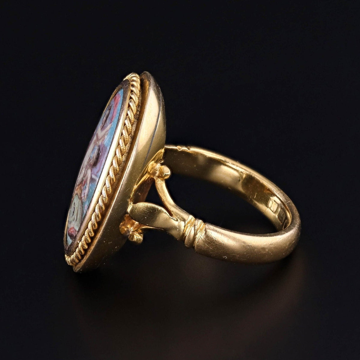 Reserved for M - Antique Enamel Cherub Ring of 22ct Gold - Trademark Antiques