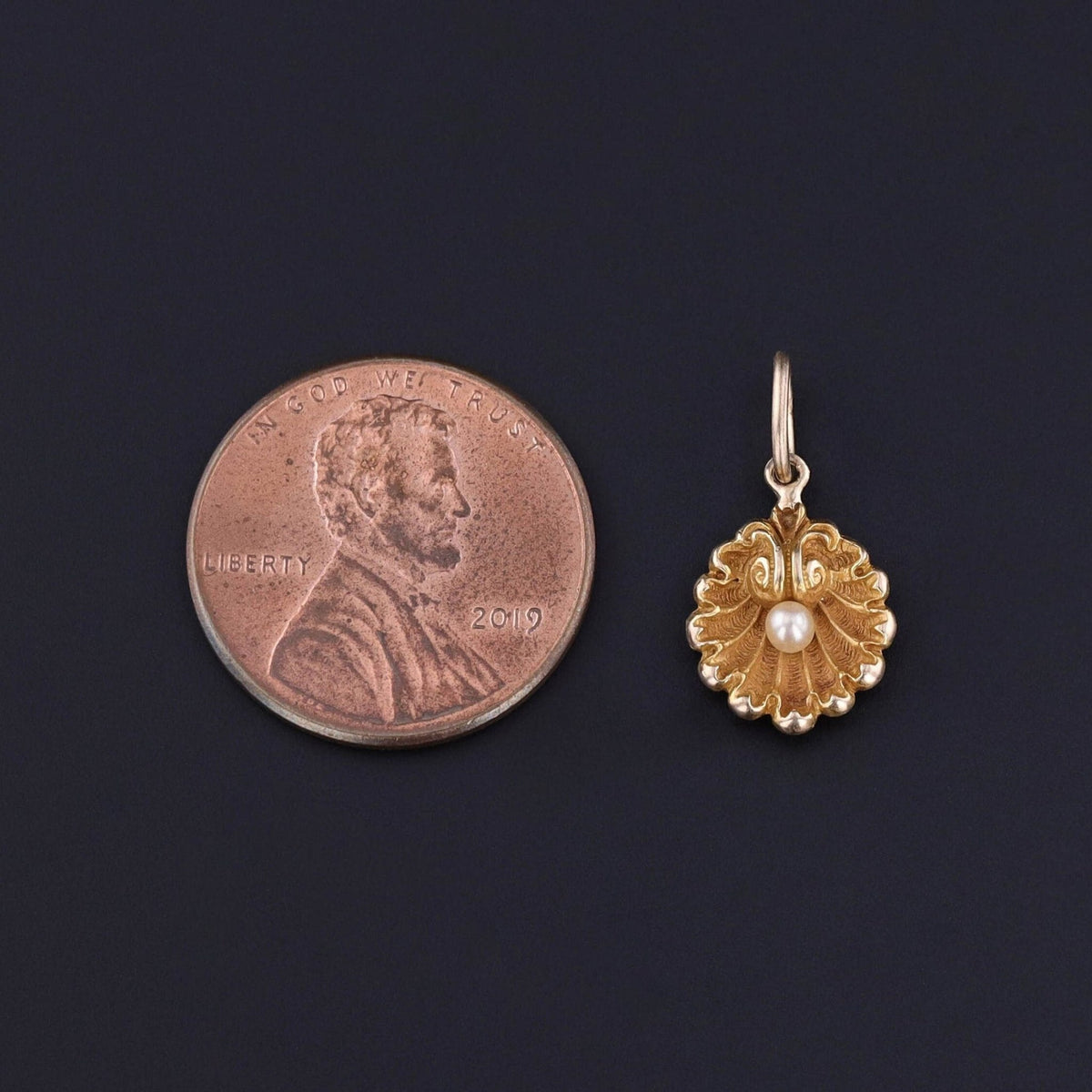 RESERVED for M. - Antique Shell Charm of 14k Gold - Trademark Antiques