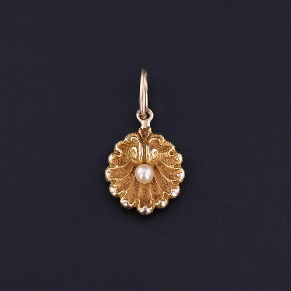 RESERVED for M. - Antique Shell Charm of 14k Gold - Trademark Antiques