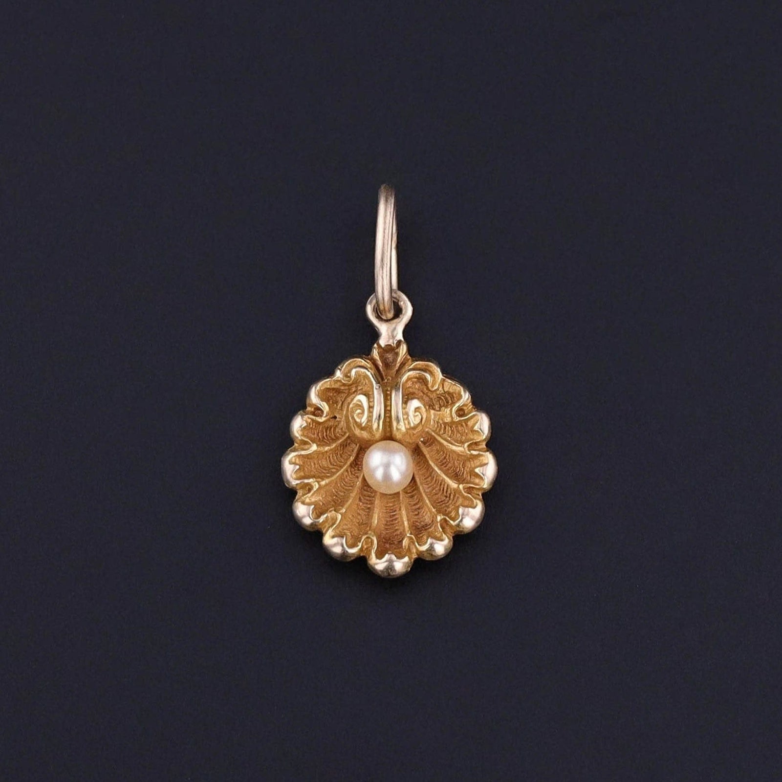 RESERVED for M. - Antique Shell Charm of 14k Gold - Trademark Antiques