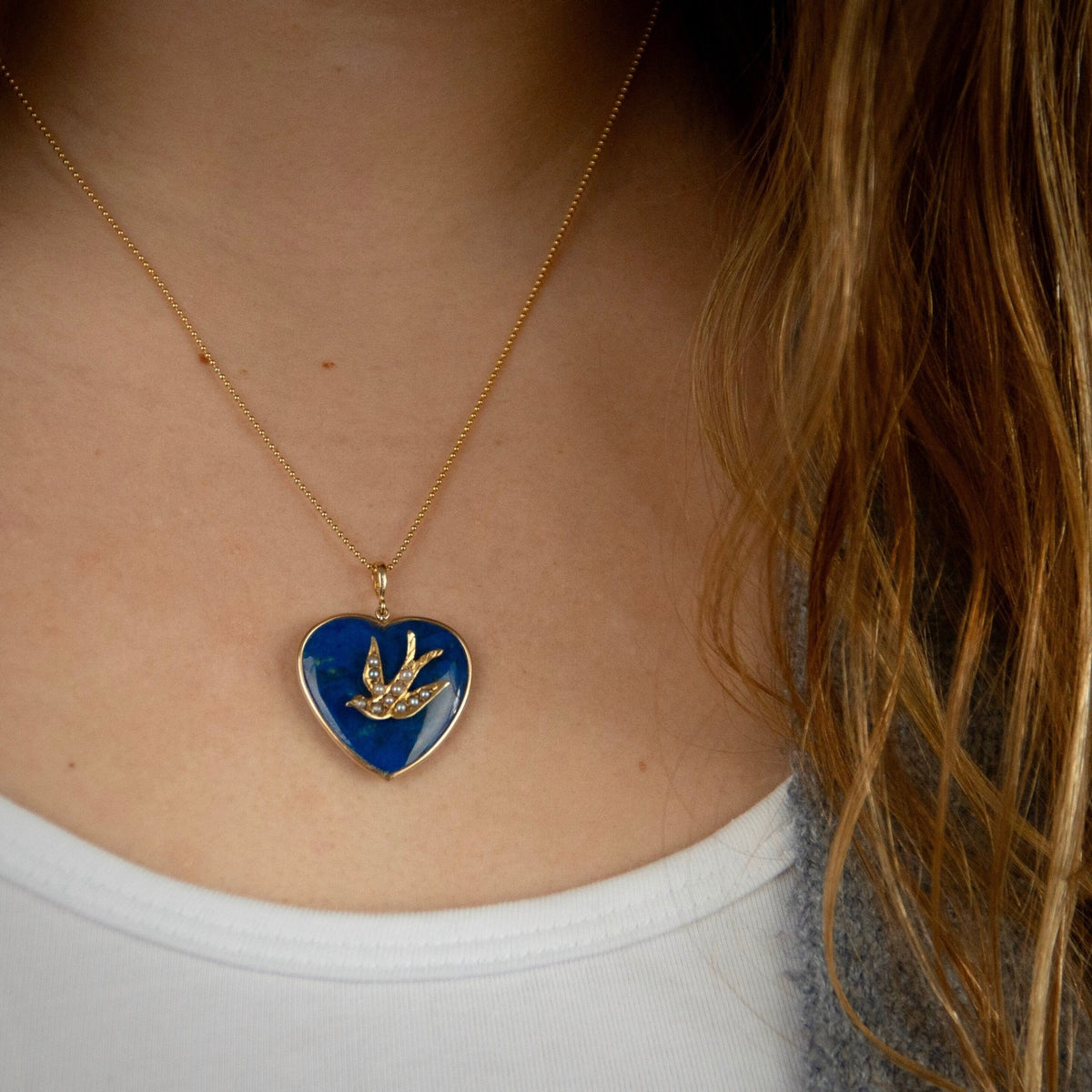 RESERVED FOR M. = Lapis Bird Conversion Pendant of 14k Gold - Trademark Antiques