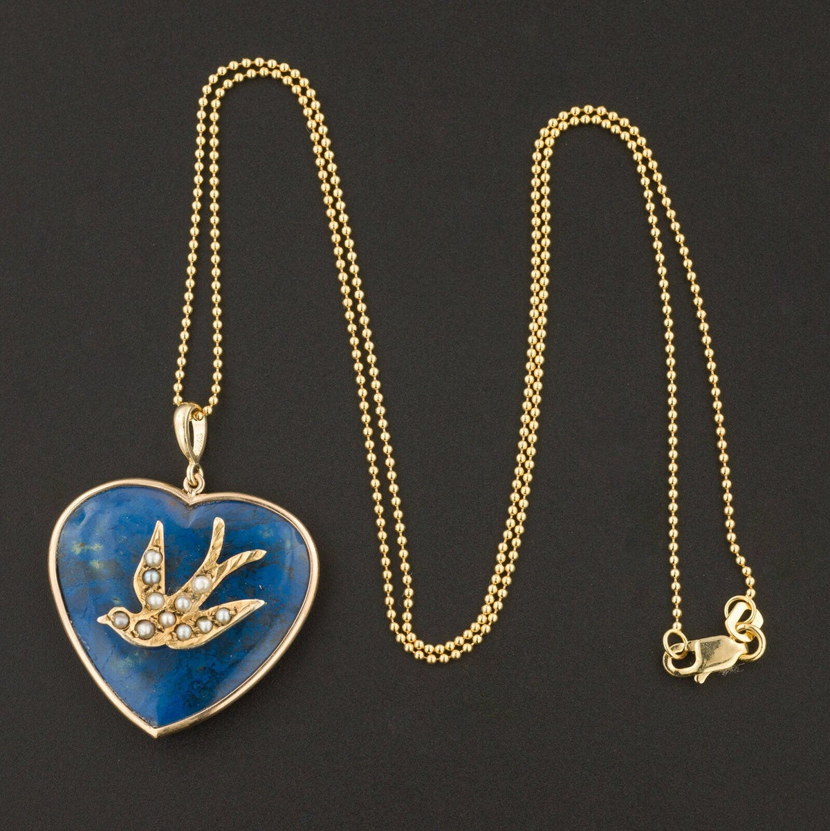 RESERVED FOR M. = Lapis Bird Conversion Pendant of 14k Gold - Trademark Antiques