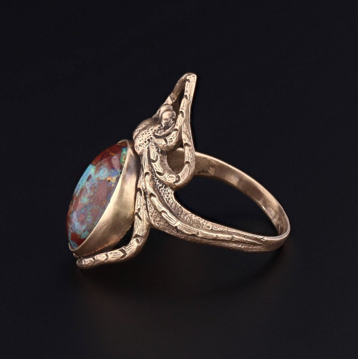 RESERVED for M. - Spider Ring | 14k Gold Boulder Opal Spider Ring - Trademark Antiques