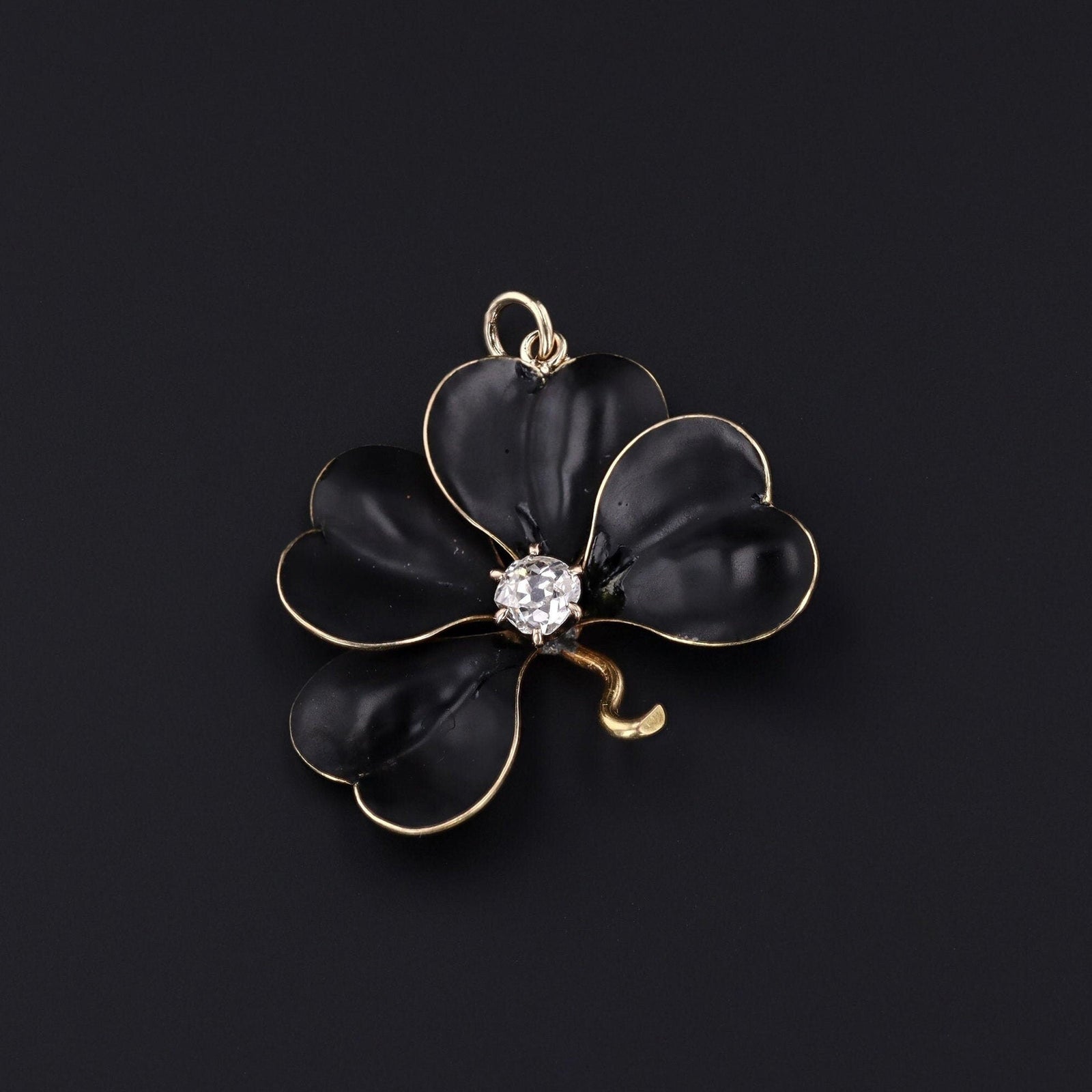 RESERVED for P - Antique Enamel and Diamond Clover Conversion Pendant of 14k Gold - Trademark Antiques