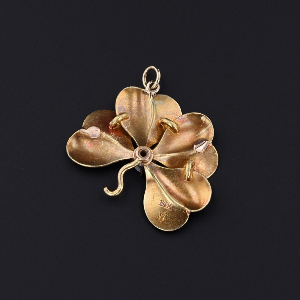 RESERVED for P - Antique Enamel and Diamond Clover Conversion Pendant of 14k Gold - Trademark Antiques