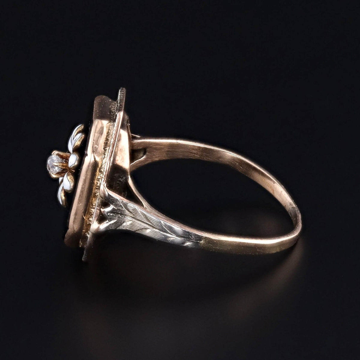 RESERVED for R - Antique Onyx Daisy Conversion Ring of 10k Yellow and White Gold - Trademark Antiques