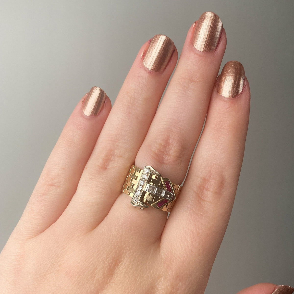 Retro Buckle Ring of 14k Gold - Trademark Antiques