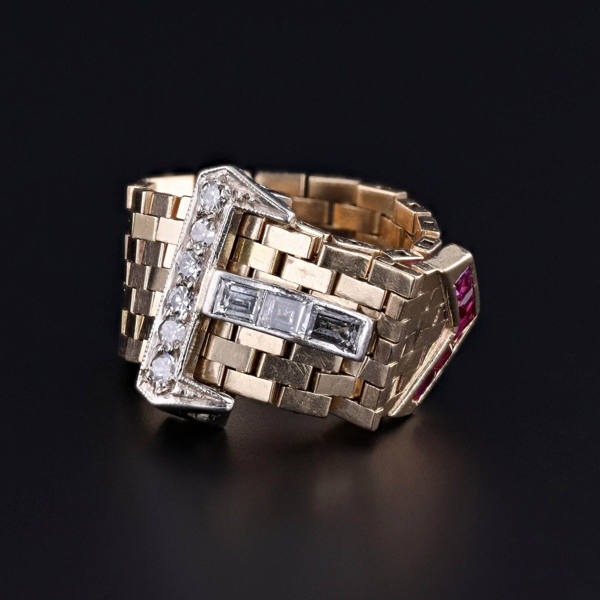 Retro Buckle Ring of 14k Gold - Trademark Antiques