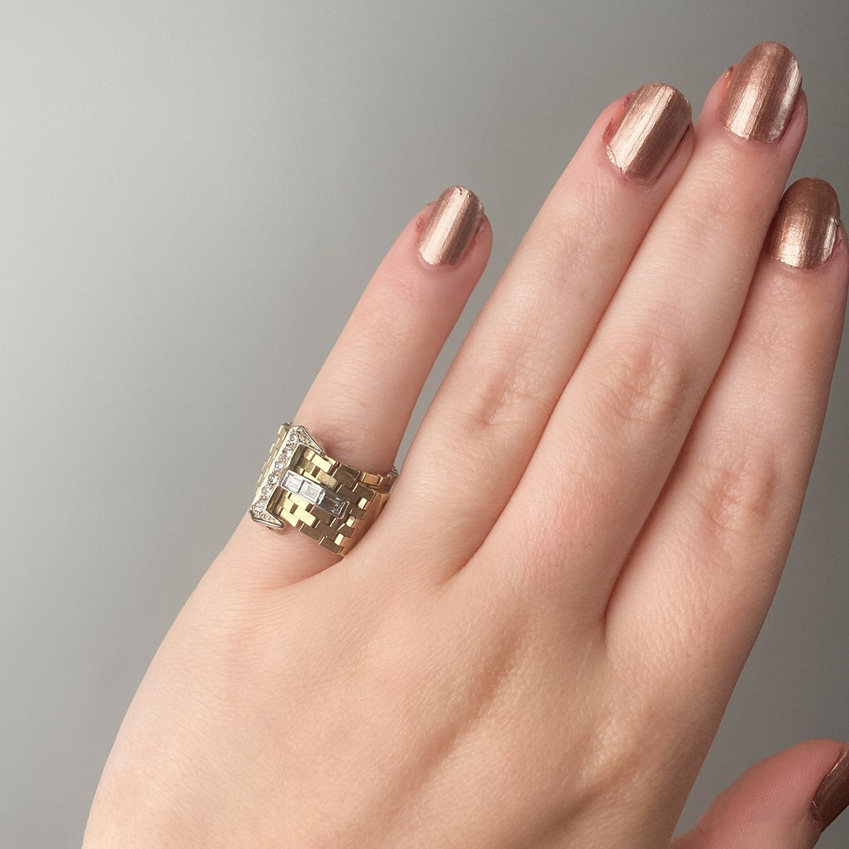 Retro Buckle Ring of 14k Gold - Trademark Antiques