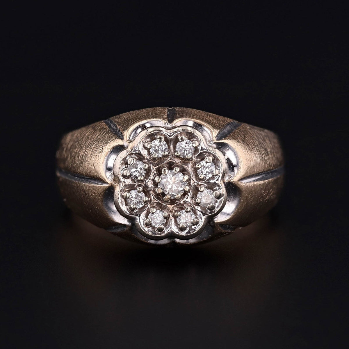 Retro Men's Diamond Cluster Ring of 10k Gold - Trademark Antiques