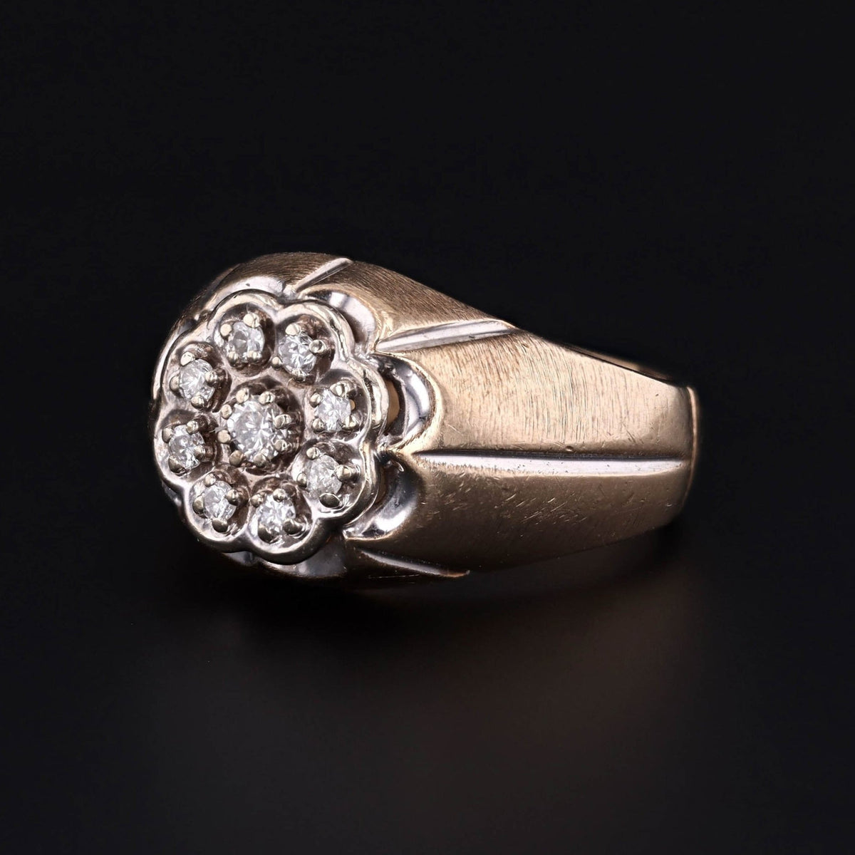 Retro Men's Diamond Cluster Ring of 10k Gold - Trademark Antiques