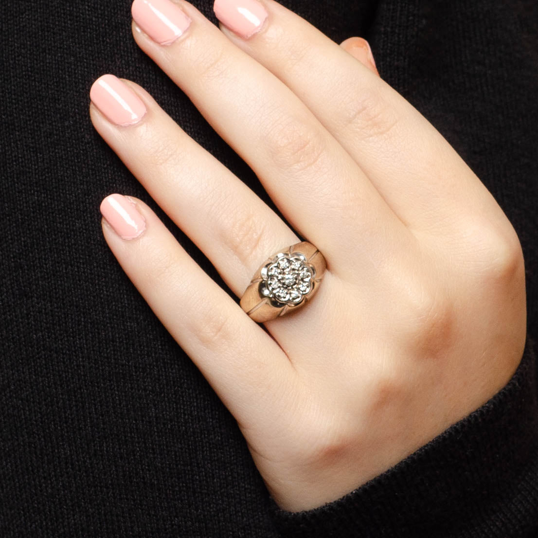 Retro Men's Diamond Cluster Ring of 10k Gold - Trademark Antiques