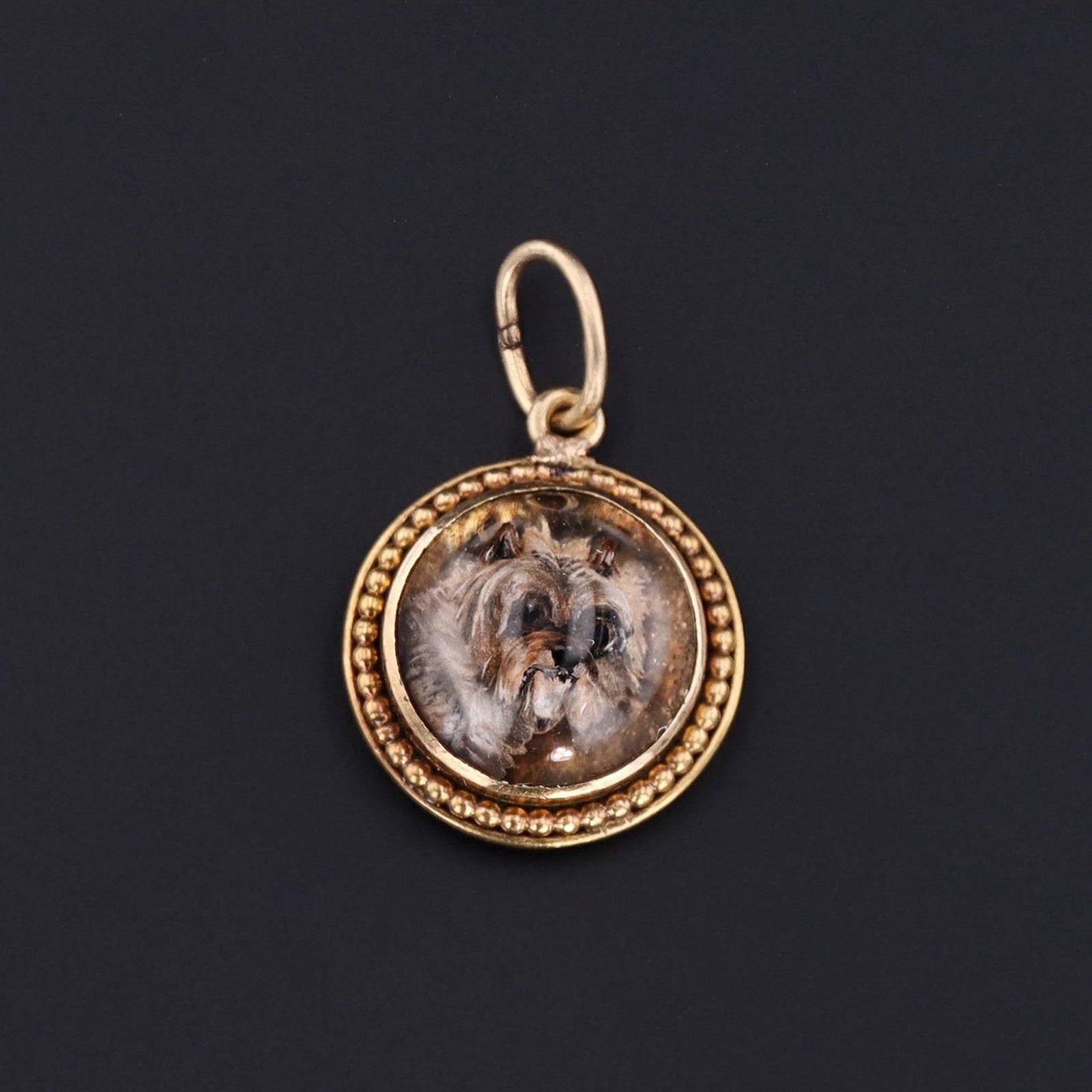 Reverse Carved & Painted Crystal Terrier Charm | Dog Charm - Trademark Antiques
